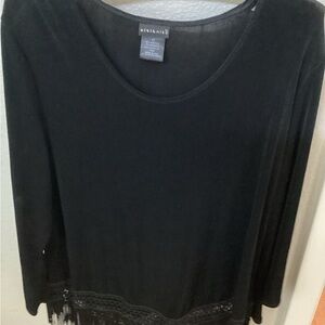 Black Long Sleeve Top with Fringe